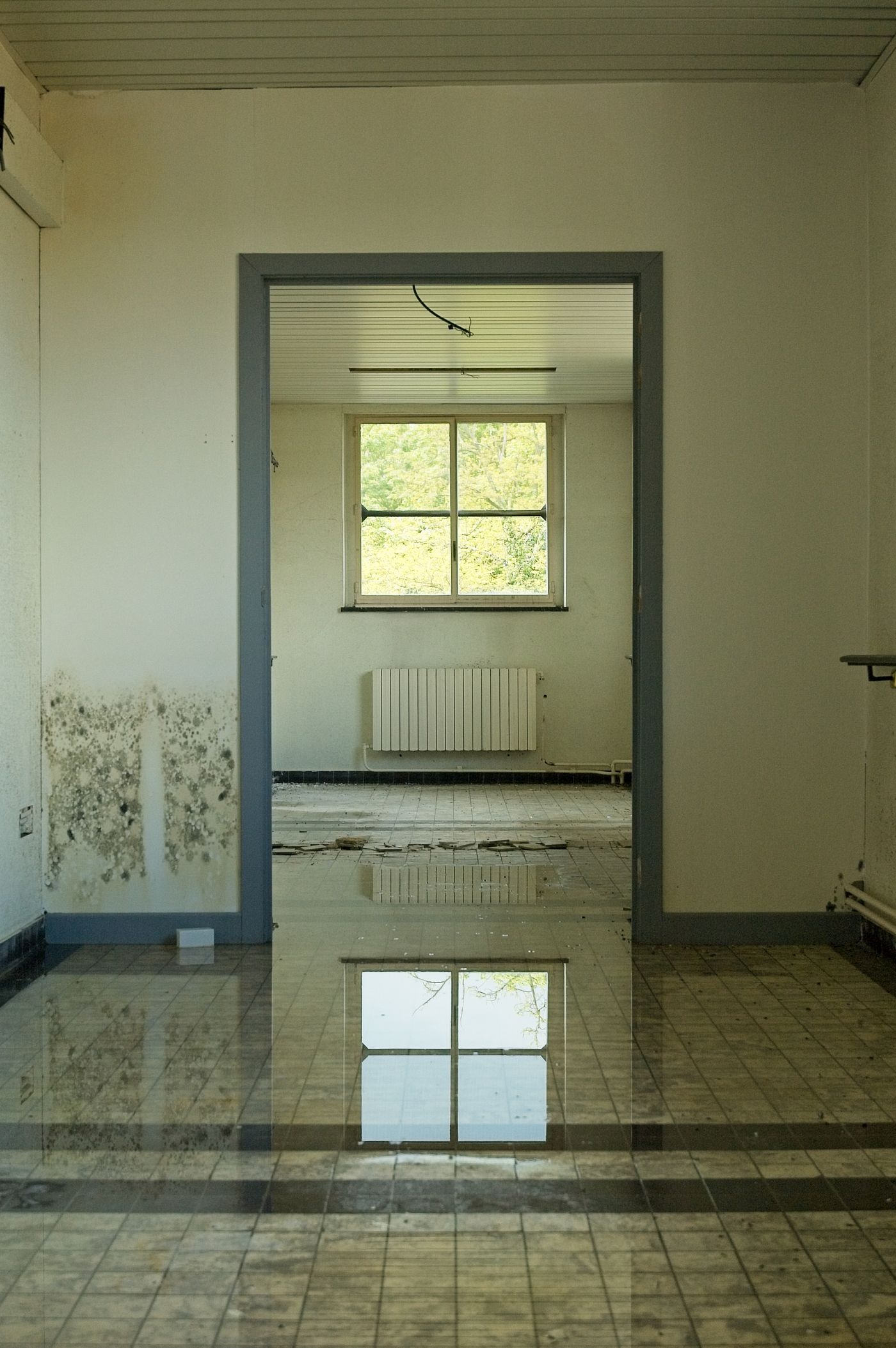 Room with a flooded floor from water damage